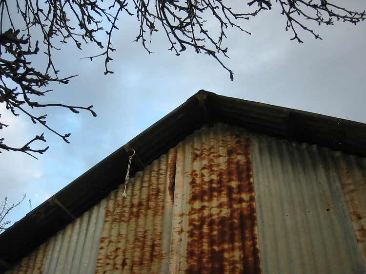 A rusty corrugated iron shed