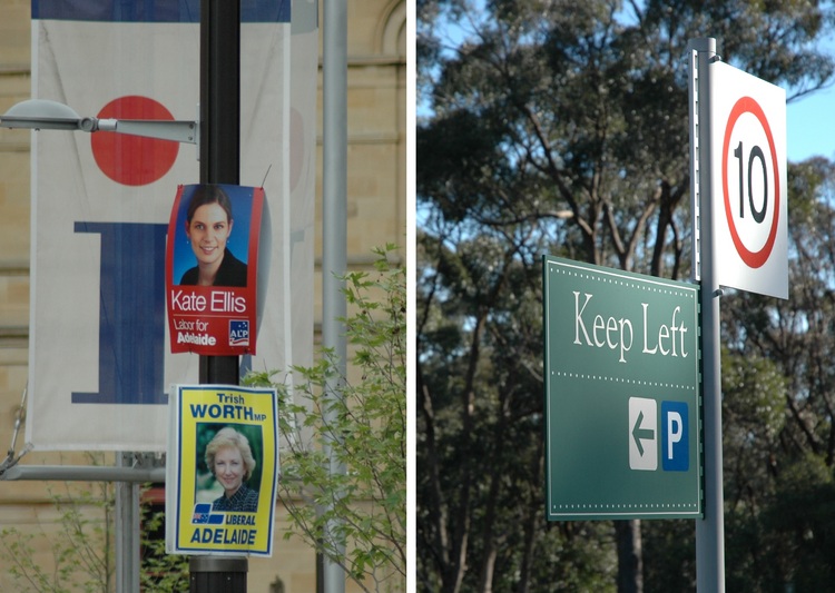 Election posters, and a 'Keep Left' sign