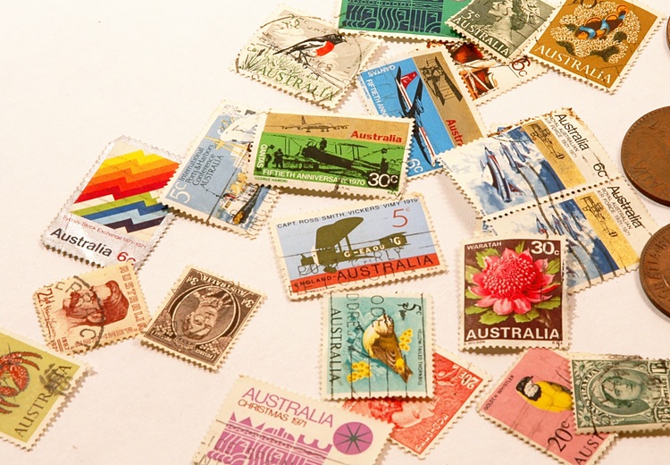 A collection of Australian stamps and coins from the early '70s