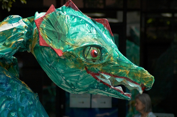 The head of a dragon float