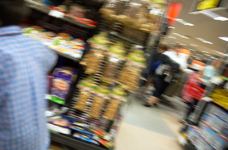 Rushing through the aisles of a shop