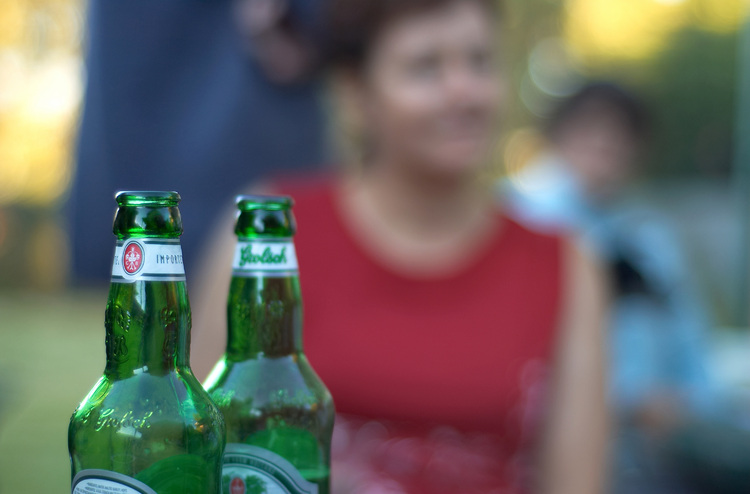 Closeup of two green bottles