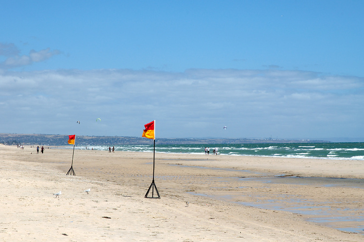 Lifeguard flags on the beach
