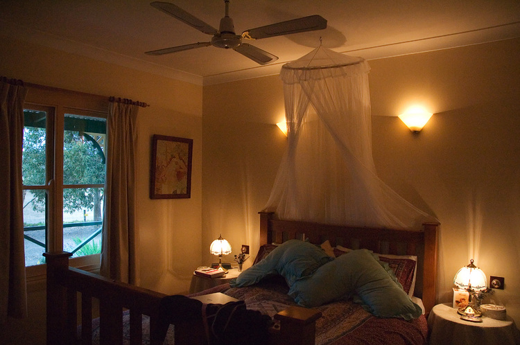 The main bedroom at Meander Cottage