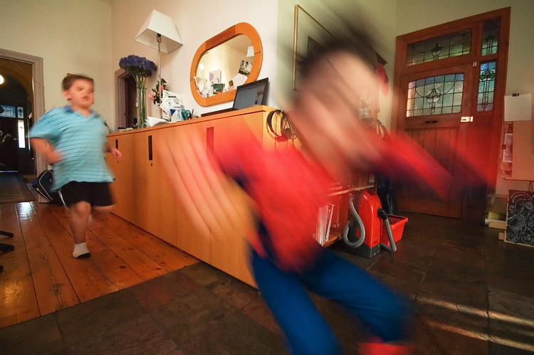 Michael being chased through the house