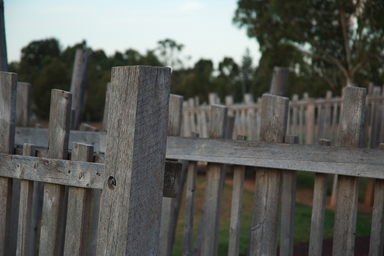 Wooden handrails at a playground