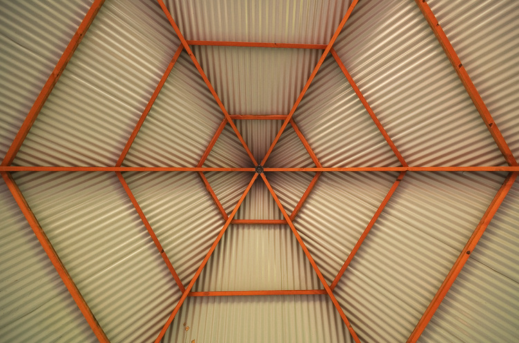 The underside of a corrugated iron roof