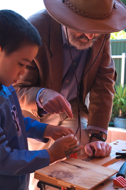 Michael and Marty doing a spot of woodwork