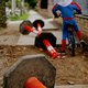 Orange safety markers lying on the ground