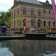 Water flowing over a sculpture in front of the South Australian Museum